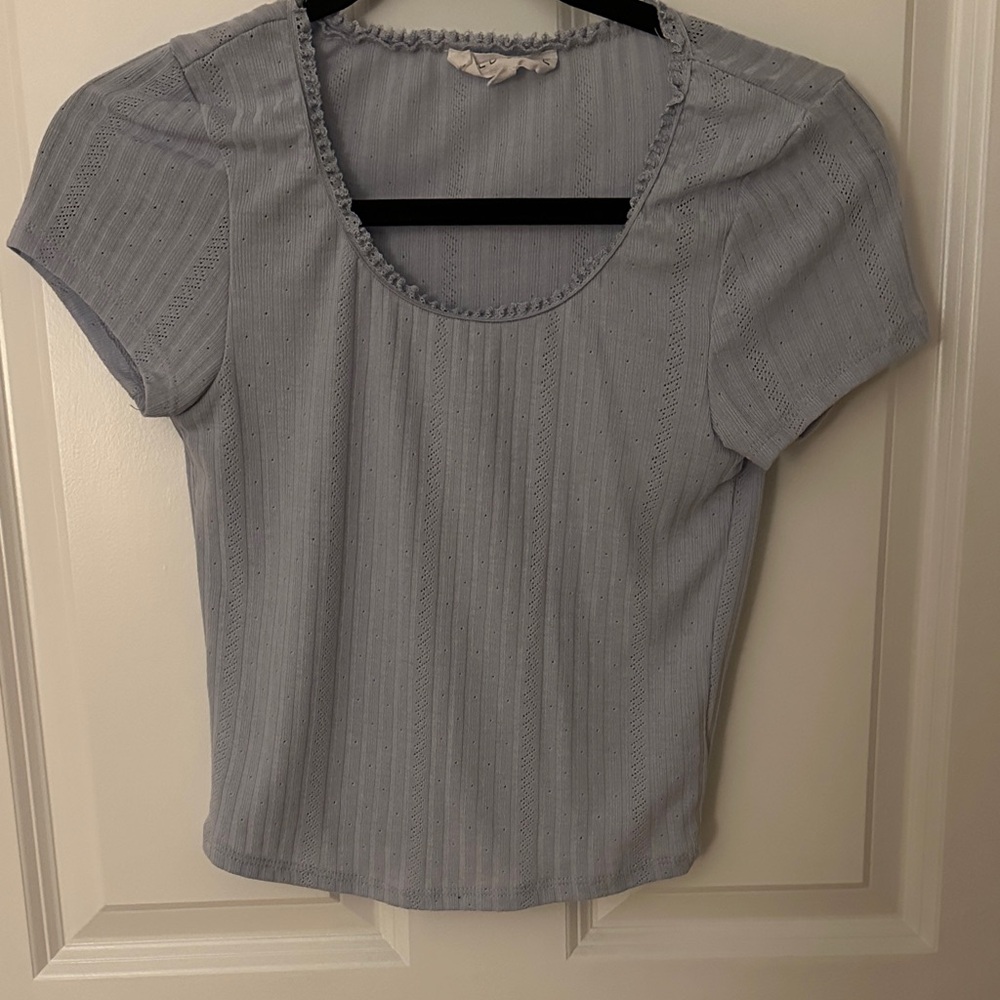 Elegant Sky Blue Short Sleeve Top